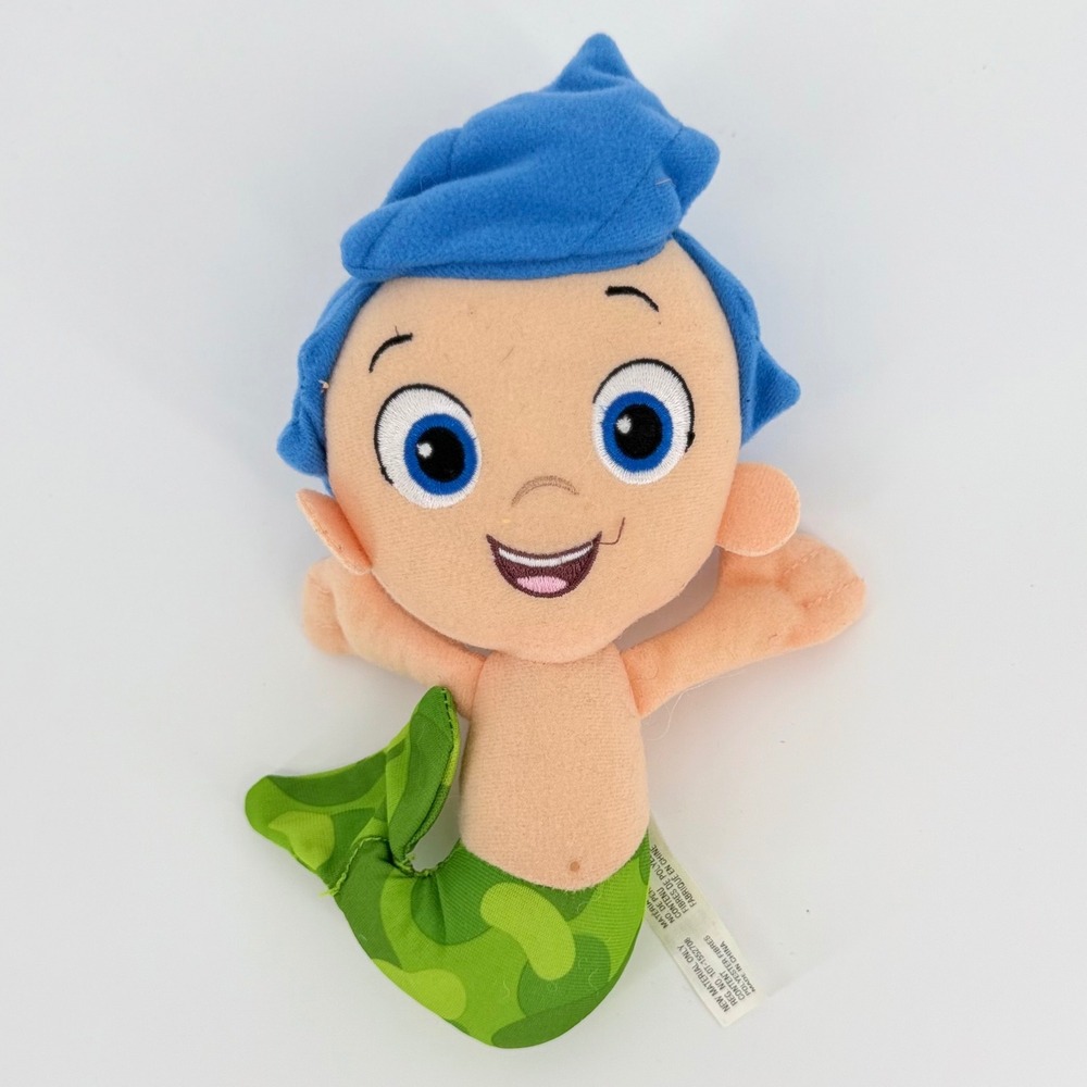 Fisher Price Bubble Guppies Gil 2012 Plush Stuffed Toy Blue Hair Green Tail 8"